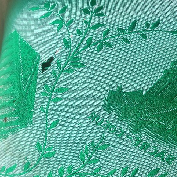 Distressed Antique Green Scarf Paris Souvenir With Landmarks & Moth Holes 47" - Picture 6 of 11